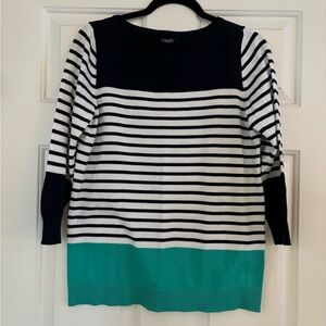 Chaps Navy and White Crew Neck Sweater with Stripes